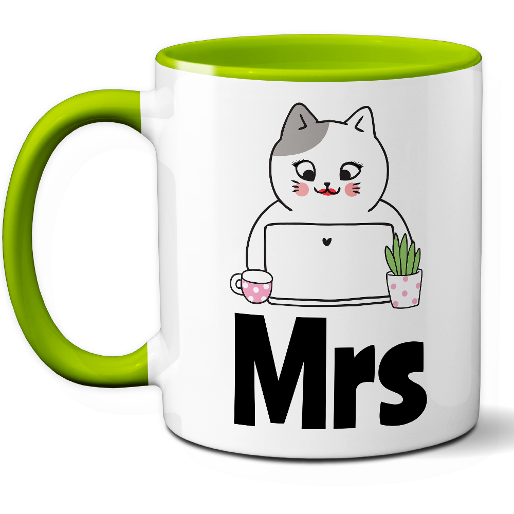 Taza Original 'Mrs' con Gatita en la Oficina – Ref. 8 – Cerámica 325 ml