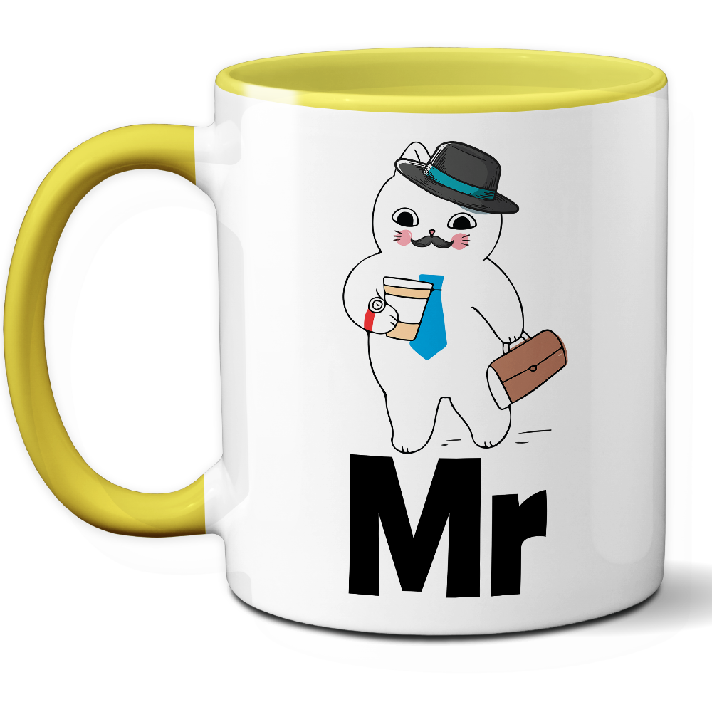 Taza Original 'Mr' con Gatito Ejecutivo – Ref. 7 – Cerámica 325 ml