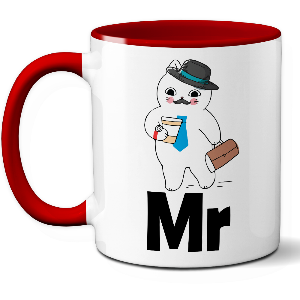 Taza Original 'Mr' con Gatito Ejecutivo – Ref. 7 – Cerámica 325 ml