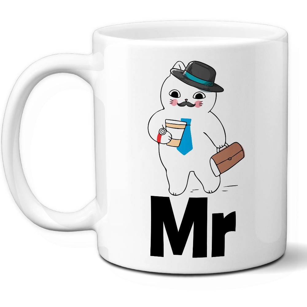 Taza Original 'Mr' con Gatito Ejecutivo – Ref. 7 – Cerámica 325 ml